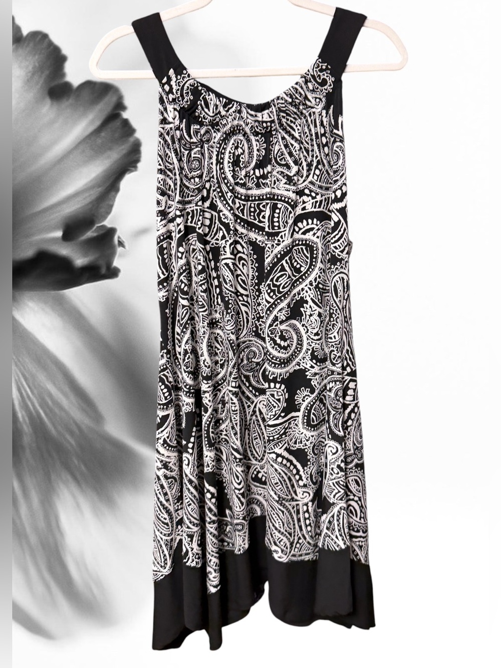 En Focus Women’s Plus Size 16W Mini Dress Black White Paisley Sleeveless Shift